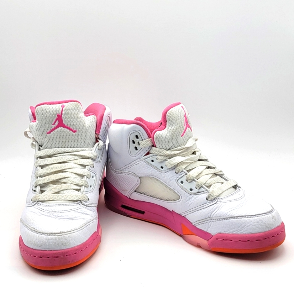 Nike Air Jordan 5 Retro Girls‎ Shoes White/Pink/Orange. Size 4.5. #1174